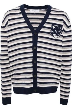 Maison Kitsuné Fox head intarsia striped cardigan