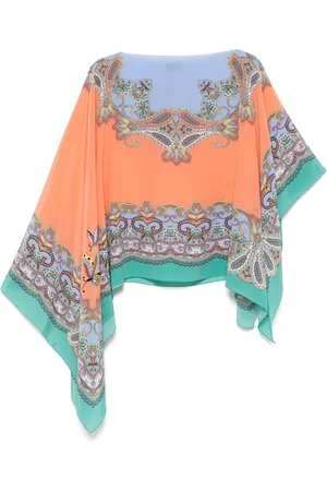 Etro Printed silk poncho blouse