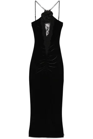 NISSA Floral-appliqu?? velvet midi dress