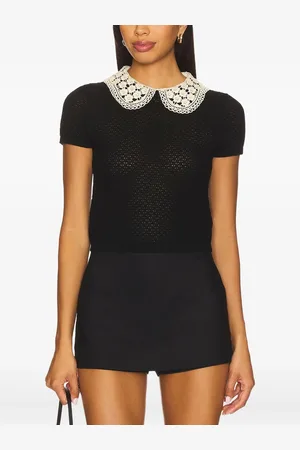 ALICE+OLIVIA Crochet-collar short-sleeve top