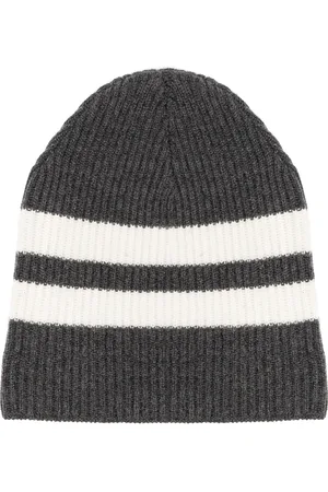 Cashmere In Love Striped ribbed-knit beanie