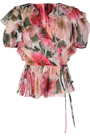 Dolce & Gabbana Women Tops - Ruffled camellia-print V-neck top