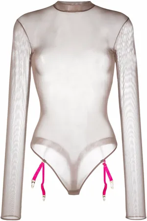 MAISON CLOSE Semi-sheer garter bodysuit