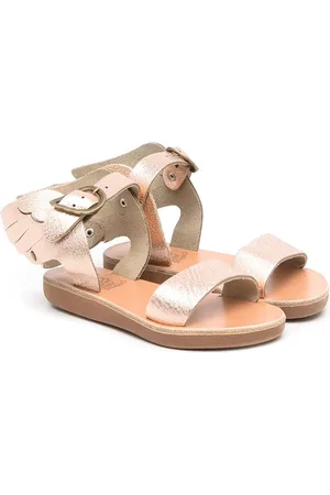 Leather Sandals Two Strap Greek Sandals in Rose Gold Leather 