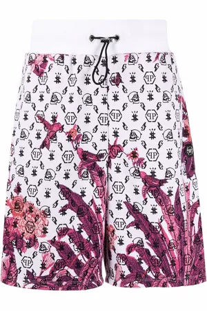 Philipp Plein Floral logo drawstring shorts
