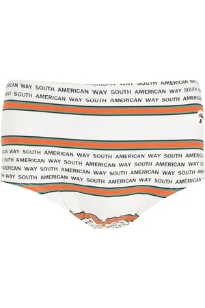 AMIR SLAMA Striped slogan-print swimming trunks