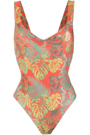 AMIR SLAMA Palm leaf print swimsuit