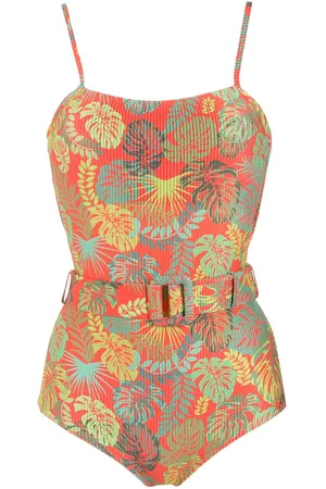 AMIR SLAMA Palm leaf print belted swimsuit