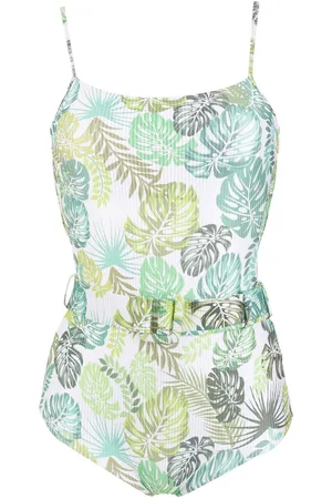 AMIR SLAMA Palm leaf print belted swimsuit
