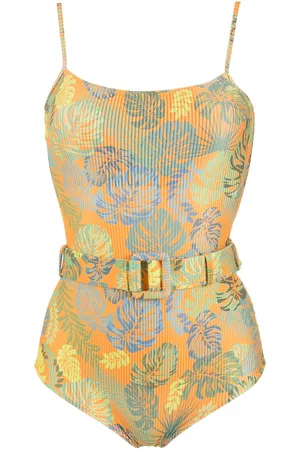 AMIR SLAMA Palm leaf print belted swimsuit