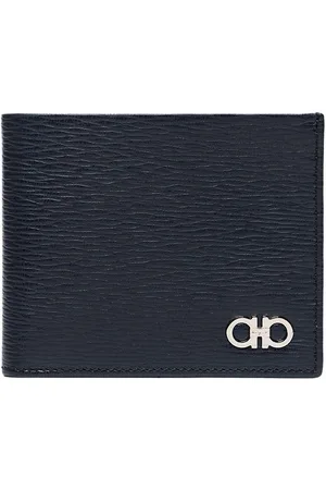 Salvatore Ferragamo - Men's Double Gancini Pebbled Leather Blue Wallet