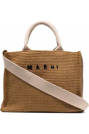 Marni Logo-lettering raffia tote bag