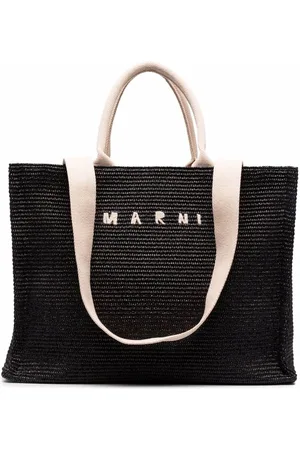 Marni Logo-embroidered raffia tote bag