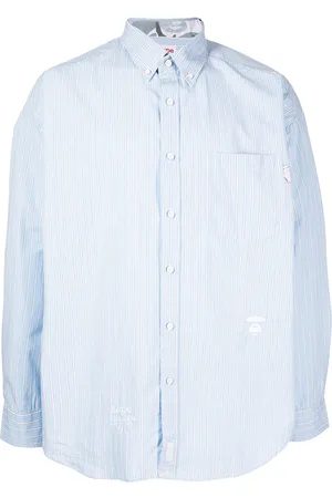 AAPE by *A Bathing Ape logo-patch Striped Cotton Shirt - Blue