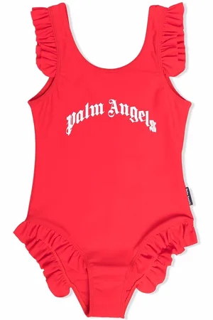 Palm Angels Logo-print ruffle-cuff swimsuit