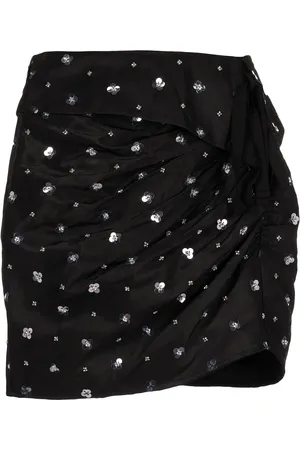 Self-Portrait Sequin-embellished ruched mini skirt