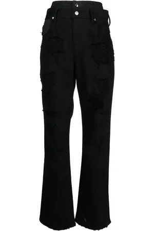 RTA Distressed double-waistband jeans