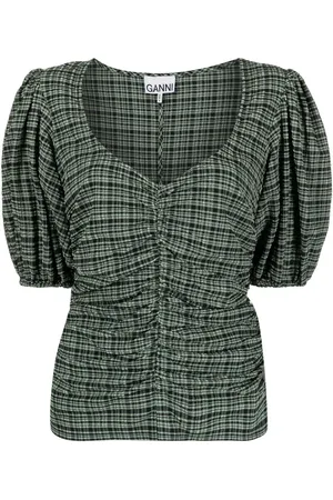 Ganni Seersucker ruched blouse
