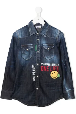Dsquared2 Boys Long Sleeve - Smiley-print denim shirt