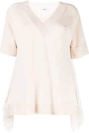 GOEN.J Lace-trim V-neck T-shirt