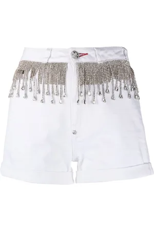 Philipp Plein Crystal fringe-embellished denim shorts