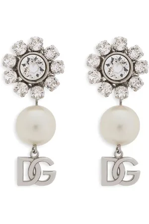 Dolce & Gabbana Rhinestone and pearl logo earrings