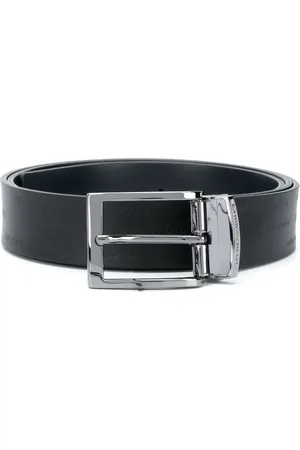 EMPORIO ARMANI: leather belt with all over monogram - Black