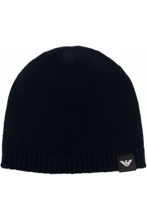 Cotton jacquard beanie hat with all-over logo Armani Sustainability Values  | GIORGIO ARMANI Man