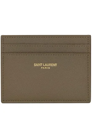 Saint Laurent Debossed Logo Cardholder in Beige