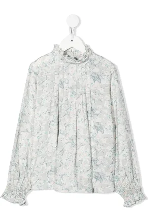 Chloé Ruffle-trim marble-print blouse