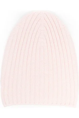 Barrie Beanie Hat In Cashmere With A Monogram Motif in Pink