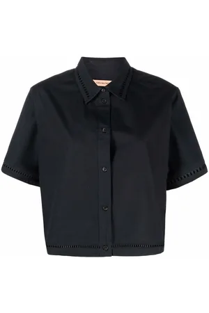 YVES SALOMON Leather-embroidery cropped shirt