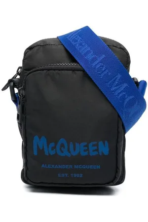 Alexander McQueen Men's Allover Graffiti Logo Leather Messenger Bag