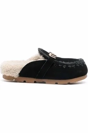 Mou Logo-plaque shearling slippers