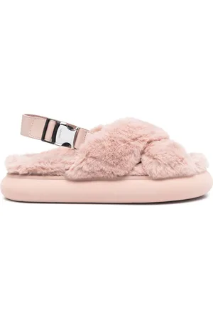 Moncler Shearling cross-strap slippers
