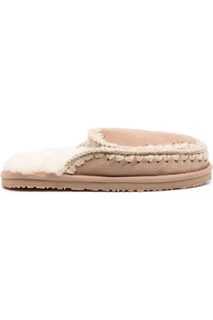 Mou Contrast-stitching shearling slippers