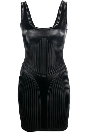 MUGLER Stripe-embossed fitted minidress