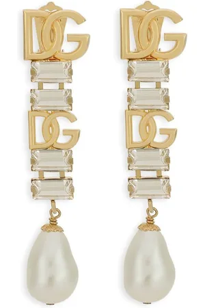 Dolce & Gabbana DG logo crystal and faux pearl-detail drop earrings