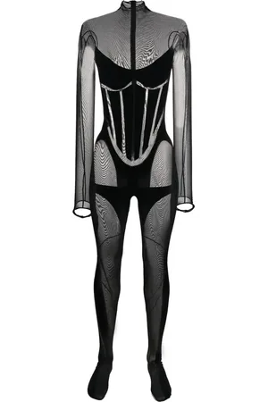 Mugler x Wolford Black sheer panelled bodysuit