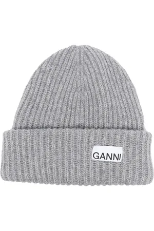 Ganni Logo-patch rib-knit beanie
