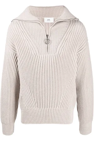 Ami Half-zip ribbed-knit sweatshirt