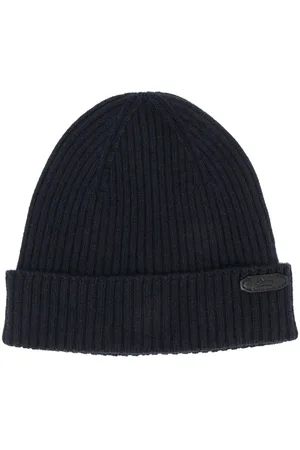 BRIONI Logo-patch ribbed-knit beanie
