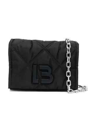 Bimba Y Lola Large Black Padded Nylon Flap Bag