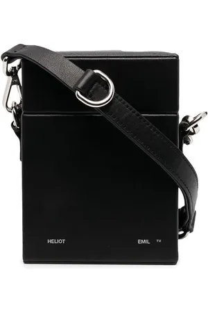 Leather Box Crossbody Messenger Bag in Black