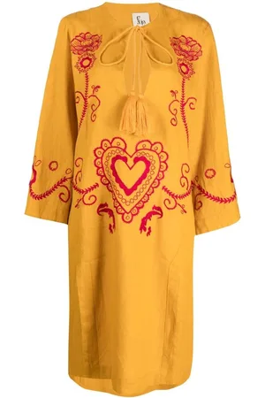 Paula Embroidered wide-sleeve kaftan dress