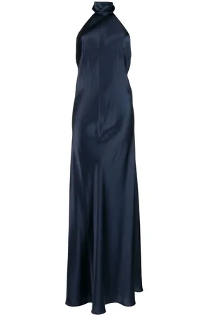 Michelle Mason Backless halter-neck tie gown