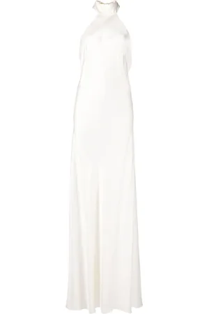 Michelle Mason Backless halter-neck tie gown