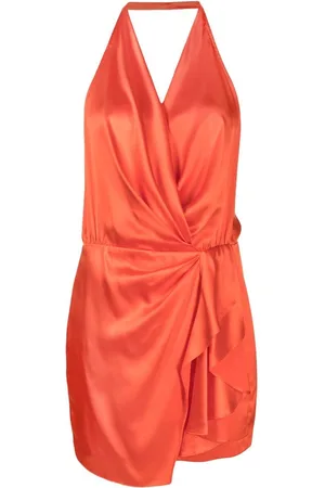 Orange satin halterneck wrap bodycon dress best sale