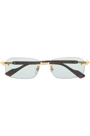 Rimless Square-Frame Logo-Print Gold-Tone Sunglasses