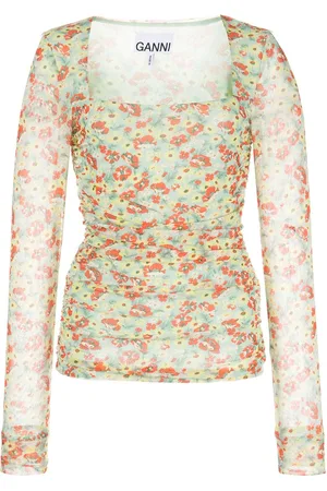 Ganni Floral-print mesh top